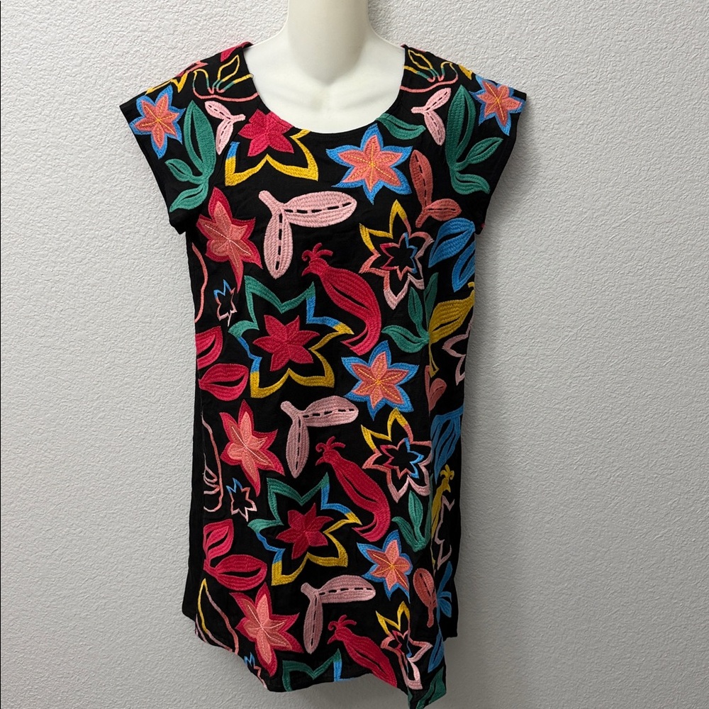 Shop the Mint Boutique Black Multi Color Embroidered Floral Mini Dress